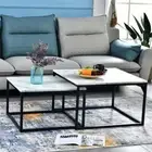 2x Extendable Real Stone Marble Square Coffee Tables Center Table Indoor Outdoor
