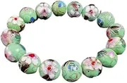 [WBPTP] Enamel Bangle for Women, Multicolor Polished Fine Cloisonne Enamel Beads Bracelets Ethnic Stretch Elastic Fashion Copper Beads Bangle