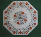 22 Inches Marble Coffee Table Top Floral Art Inlay Work Entryway Table for Hotel