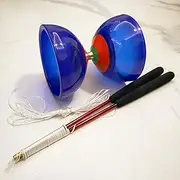 OVOKIA Five Bearings Chinese Yoyo 5" Diabolo Toy with Fiberglass Diablo Sticks & String with Drawstring Bag Translucent Blue