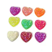 100 Mixed Color Flatback Resin Heart Cabochons Gems Floral Top 12X12mm