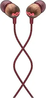 House of Marley Smile Jamaica in-Ear Headphones - Sustainably Crafted, Eco-Friendly, Noise Isolating Wired Earphones, 9.2mm Driver, Tangle-Free Cable, 1 Button Microphone Control - Red