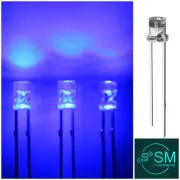 3mm Blue LED Light Emitting Led Diode Clear Flat Head LED, No Skirt, 465nm