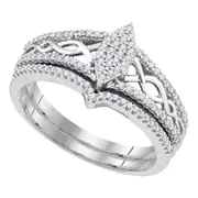 14k White Gold Round Diamond Oval Cluster Bridal Wedding Ring Set 1/3 Cttw