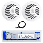 Marine Bluetooth Receiver, 2x 6.5" 150W 2 Way Boat Speakers (White), Antenna