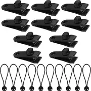 Tarp Clips Heavy Duty Lock Grip, 20 Pack Tarp Clamps with Ball Bungee Cords 6 Inch, Strong Tent Clips for Swimming Pool Cover RV Awnings Outdoor Camping Caravan Canopies Car Covers,Swimming Pool Cover