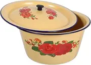 HOLIDYOYO Enamel Hand-Washing Pot Cover Retro Design for Home Use Vintage Enamel Cookware Basin for Easy Hand Washing and Easy to Clean