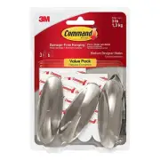 Medium Brushed Nickel Command Hooks Set of 3 Strong Indoor Storage Organizers