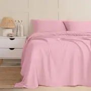 Royal Comfort Linen Blend Bed Fitted Sheet Set w/ 2x Pillowcases Mauve