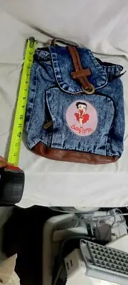 Betty Boop Denim Backpack Handbag Light Up Front Logo 3 pockets Draw String