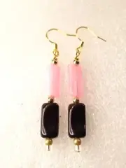 Handmade Pink Wine Glass Bead Earrings Gold PL Hooks, Wires, Beads .925
