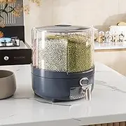 Grain Dispenser | 360 Degree Rotating Grain Dispenser 6 Compartments Transparent Design Easy Handling PP Plastic Kitchen Storage Container Multifunctional for Rice and Beans (Medium) (Large) (Medium)