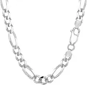 [Jewelry Affairs] Sterling Silver Rhodium Plated Figaro Chain Necklace, 7.0mm, 22"