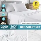 2200TC 4 Pieces Ultra Soft Flat Fitted Sheet Set Single/KS/Double/Queen/King Bed