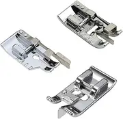 3pcs Sewing Machine Presser Foot Set - 1/4 Inch Quilting Patchwork, Stitch in Ditch, and Overcast for Most Low Shank Snap-On Singer, Brother Machines