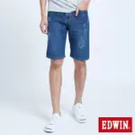 【EDWIN】男裝 五袋微破牛仔短褲(石洗藍)