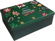 Green Christmas Boxes with Lids, 270x210x105 mm Large Empty Gift Boxes for Presents, Luxury Sturdy Foldable Cardboard Box for Gifts, Christmas Party Favor Supplies (Pack of 1)