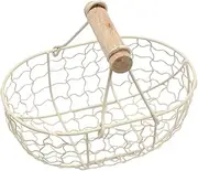 Egg Collection Basket, Farmhouse Wire Bucket with Wooden Handle, Iron Rustic Picnic Basket, Farm Storage Container for Boys, Girls, Kitchen, Outdoor Gathering and Decor Display, 18x12cm