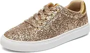 [Bernal] Women Glitter Sneakers Fashion Shiny Sparkle Sneakers Lightweight Rubber Outsole Non Slip Lace Up Walking Shoes