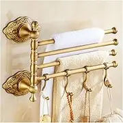 Aluminum Towel Rack Foldable Bathroom Towel Holder Vintage Gold Bath Towel Holder Swing Out Towel Bar with Hooks Load 15 Kg Solid Brass Bathroom Hand Towel Rack Folding Arm Swivel Hanger Wall LWX