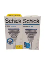 Lot 2 Schick HYDRO Dry Skin Men’s Razor W/ 2 Razor Cartridges & 1 Stubble Saver
