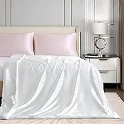 Homiest 60"x80" Duvet Cover for Weighted Blanket, White Satin Weighted Blanket Cover with 8 Ties, Silky & Removable Zippered Duvet Cover Full/Queen Heavy Blanket Duvet Cover for Adults