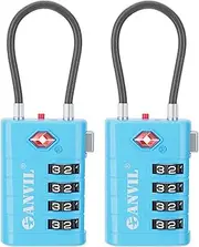 ANVIL 4 Digit Luggage Locks, TSA Locks for Luggage, Advanced TSA008 core, Alert Indicator for Your Travel Lock, Suitcase Lock. (2, Blue)