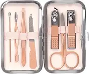 Swpeet 8Pcs Manicure Set Travel Nail Clipper Kit Stainless Steel Beauty Kit Luxurious Leather Travel Case Contains Nail Cleaner Clipper Scissors Tweezers Ear Pick Nail File for Personal Care Rose Gold