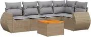 vidaXL Garden Sofa Set - Beige Outdoor Modular Lounge with Cushions, PE Rattan Patio Furniture, Versatile and Durable
