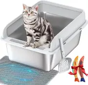 Stainless Steel Cat Litter Box with Lid, XL Cat Litter Box for Big Cats with Hig