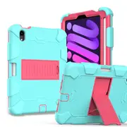 Catzon iPad Mini 6 Case Full-Body Shockproof Silicone Case With Pencil Holder-Aqua Hot Pink