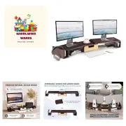 Natural Wooden Dual Monitor Stand Riser with Drawer, 40.4'' Ergonomic Monitor...