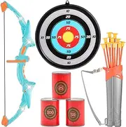 VEVOR Bow and Arrow Set for Kids, LED Light Up Archery Set with 10 Suction Cup Arrows, Hanging Target, Quiver, 3 Target Cans, Outdoor Toy for Boys & Girls 6 7 8 9 10+ Years Old, Birthday Kid