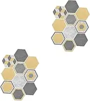 ABOOFAN 2pcs Hexagon Brackground Tile Sticker Self-adhesive Wall Decal Anti-skid Floor Sticker Yellow
