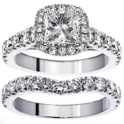 3.28 CT Princess Cut Diamond Encrusted Engagement Bridal Set in 14k WG (G-H SI)
