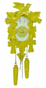 Quartz Cuckoo Clock 5-leaves, bird TU 350/20 QM gelb/weiss NEW
