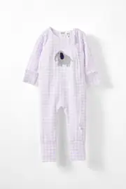 [Cotton On Kids] Cotton On Kids - The Long Sleeve Zip Romper - Vintage lilac/elephant gingham 18-24M VINTAGE LILAC/ELEPHANT GINGHAM