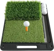 Premium Dual-Turf Golf Mat: Heavy Bottom Golf Hitting Mat with Ball Tray