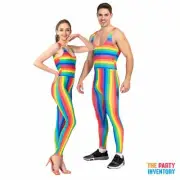 Adult Rainbow Unitard Jumpsuit Stretch Costume Mardi Gras Festival Unisex Pride