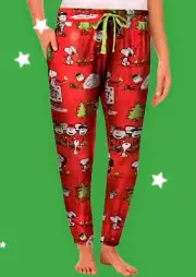 Peanuts Snoopy SZ: M-8/10 Ladies Christmas Sleep Jogger Pants w/ Pockets~ NWT