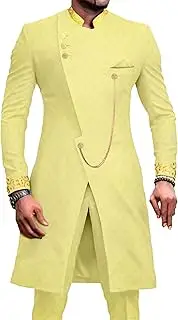 [JEShifangjiusu] African Clothes Men's Suit Suit Pants Set With Waist Blazer Embroidery Chain, Clairea1 Yellow, 4XL