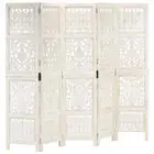 Hand Carved 5-Panel Room Divider Folding Wall Privacy Screen Stand White Mang...