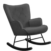 ALFORDSON Velvet Rocking Armchair, High Back Leisure Occasional Accent Nursing Chair Wooden Legs Rockable, Lounge Sofa for Reading Dressing Bedroom Living Room, Max 180kg, Raina Grey Black