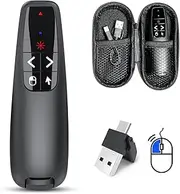 Wireless Presenter Clicker for Presentation: Rechargeable Powerpoint Remote with Air Mouse Control for Google Slides, 2 in 1 USB-A/Type-C PPT Slide Advancer for Computer/Mac with Storage Case