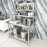 YUGXTH Stainless Steel Work Table, Heavy Duty Food Prep Worktable, Stainless Steel Kitchen Worktop with Adjustable Double Tier Overshelf, Kitchen Catering Table for Home Restaurant(70x60x80cm)