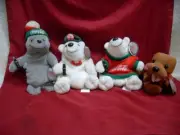 1997 Set of 4 Coca Cola Plush (2) Polar Bears, (1) Seal and (1) Walrus New #3723