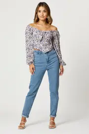 Print Tie Front Scarf Hem Top - Size XS, Women's Trial Jersey