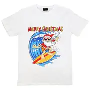 New Kids Christmas Xmas T Shirt Tee Tops 100% Cotton Boys Girls Gift Red White - Santa Surf (White)