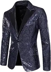[Zadaos] Mens Shiny Sequin Glitter Blazer Wedding Groom Party Prom One Buttons Peak Collar Tuxedo Jacket
