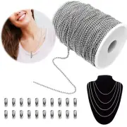 Stainless Steel Ball Bead Chain Spool with 20 PCS Connectors for Jewelry Making